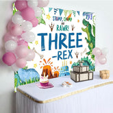 Aperturee - Aperturee Watercolor Green Dinosaur Three Rex Birthday Backdrop